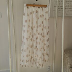 Cream Heart Pattern Midi Skirt Valentines Day